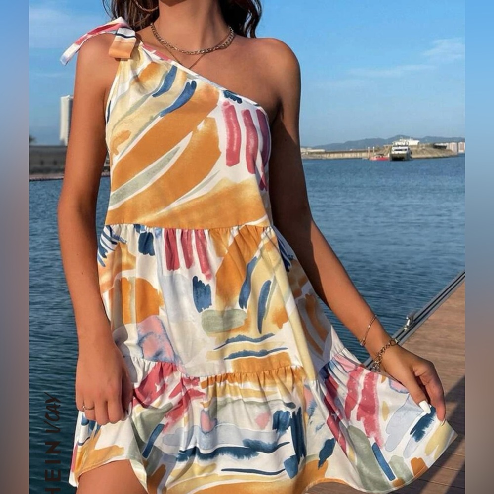 One Shoulder Tied Ruffled Dress